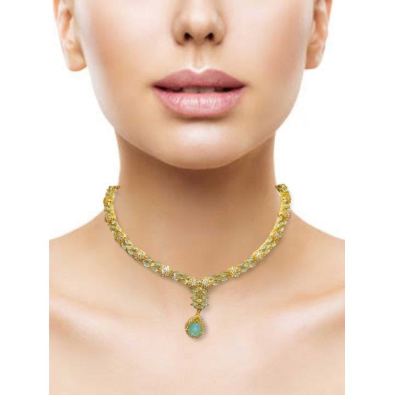 DN21MIGO Fancy Indian american diamond gold plated necklace jewelry set