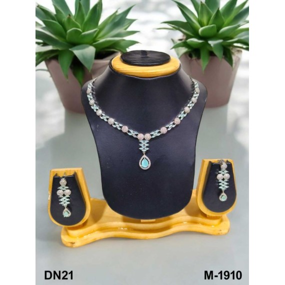 DN21MIRH Fancy Indian american diamond gold plated necklace jewelry set