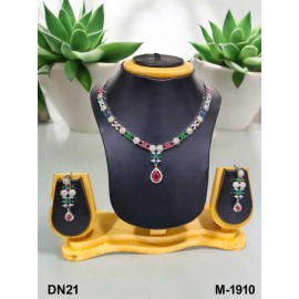 DN21MURH Fancy Indian american diamond gold plated necklace jewelry set