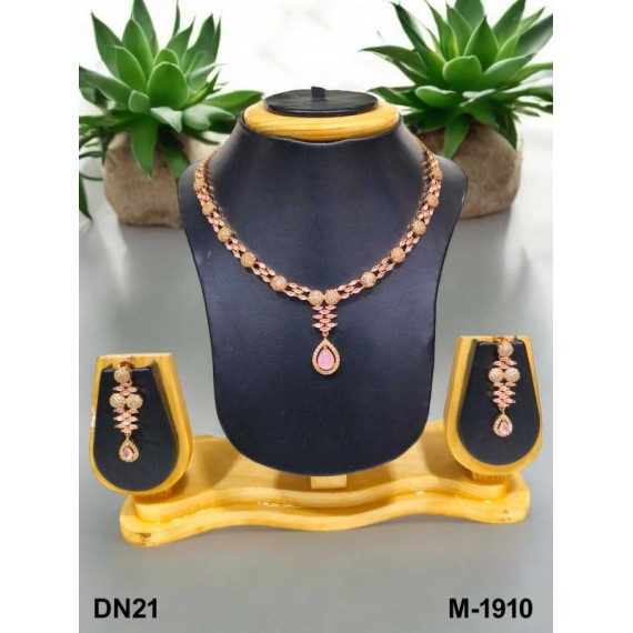 DN21PIRO Fancy Indian american diamond gold plated necklace jewelry set