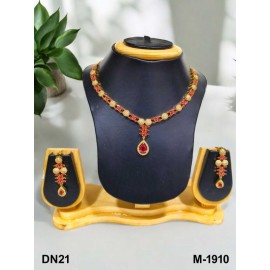 DN21REGO Fancy Indian american diamond gold plated necklace jewelry set