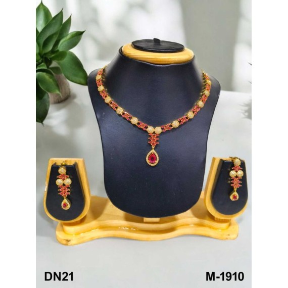 DN21REGO Fancy Indian american diamond gold plated necklace jewelry set