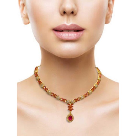 DN21REGO Fancy Indian american diamond gold plated necklace jewelry set