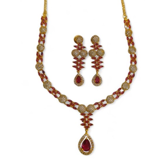 DN21REGO Fancy Indian american diamond gold plated necklace jewelry set