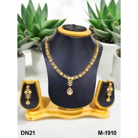 DN21WHGO Fancy Indian american diamond gold plated necklace jewelry set