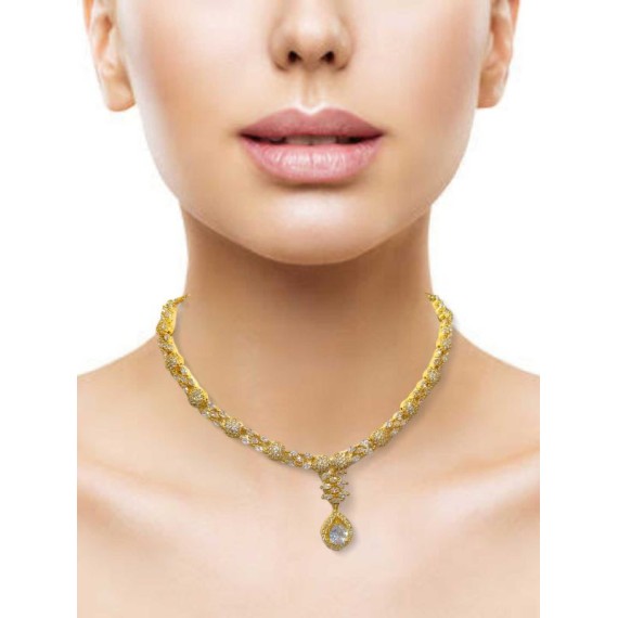 DN21WHGO Fancy Indian american diamond gold plated necklace jewelry set