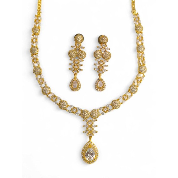 DN21WHGO Fancy Indian american diamond gold plated necklace jewelry set