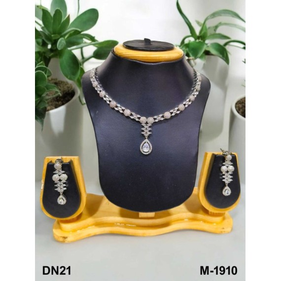 DN21WHRH Fancy Indian american diamond gold plated necklace jewelry set