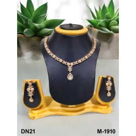 DN21WHRO Fancy Indian american diamond gold plated necklace jewelry set