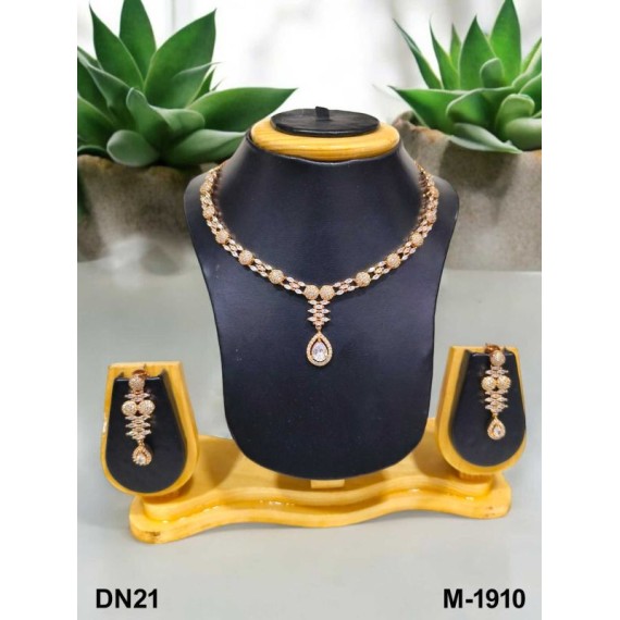 DN21WHRO Fancy Indian american diamond gold plated necklace jewelry set