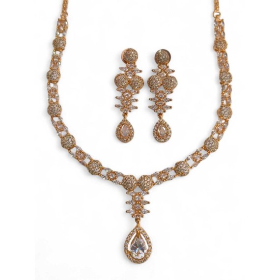 DN21WHRO Fancy Indian american diamond gold plated necklace jewelry set