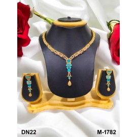 DN22AQGO Fancy Indian american diamond gold plated necklace jewelry set