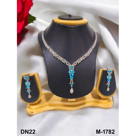 DN22AQRH Fancy Indian american diamond gold plated necklace jewelry set