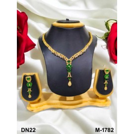 DN22GRGO Fancy Indian american diamond gold plated necklace jewelry set