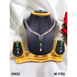 DN22GRRH Fancy Indian american diamond gold plated necklace jewelry set