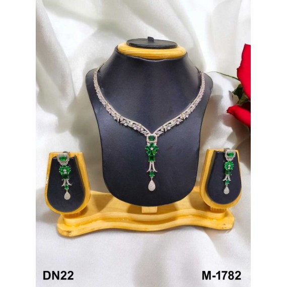 DN22GRRH Fancy Indian american diamond gold plated necklace jewelry set