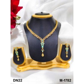 DN22MIGO Fancy Indian american diamond gold plated necklace jewelry set