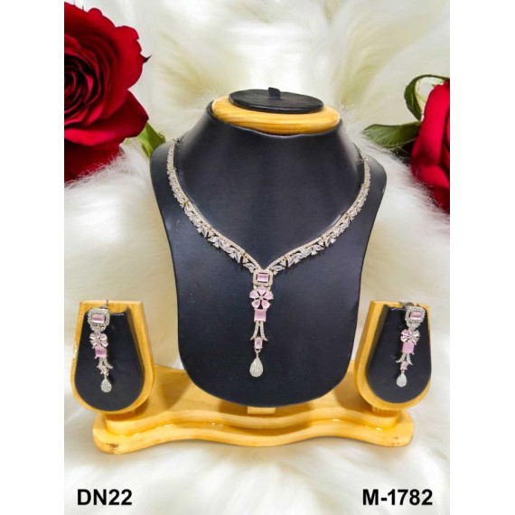 DN22PIRH Fancy Indian american diamond gold plated necklace jewelry set