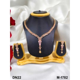 DN22PIRO Fancy Indian american diamond gold plated necklace jewelry set