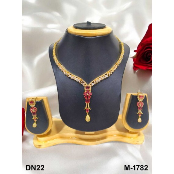 DN22REGO Fancy Indian american diamond gold plated necklace jewelry set