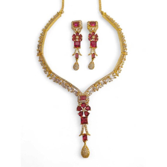 DN22REGO Fancy Indian american diamond gold plated necklace jewelry set