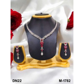 DN22RERH Fancy Indian american diamond gold plated necklace jewelry set