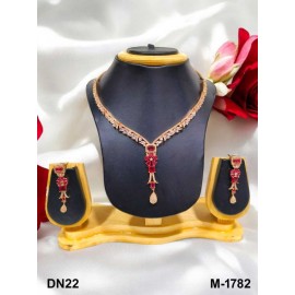 DN22RERO Fancy Indian american diamond gold plated necklace jewelry set