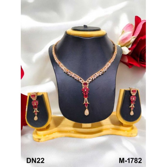 DN22RERO Fancy Indian american diamond gold plated necklace jewelry set