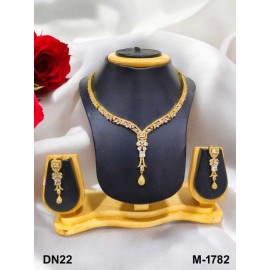 DN22WHGO Fancy Indian american diamond gold plated necklace jewelry set