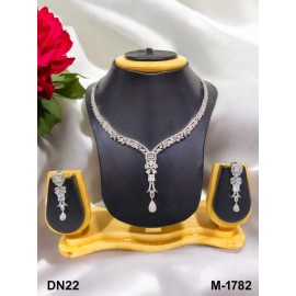 DN22WHRH Fancy Indian american diamond gold plated necklace jewelry set