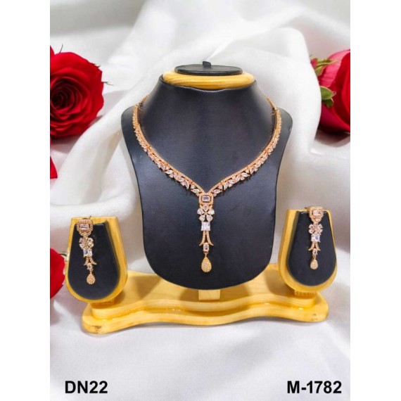 DN22WHRO Fancy Indian american diamond gold plated necklace jewelry set