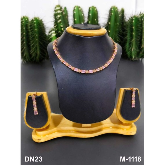 DN23PIRO Fancy Indian american diamond gold plated necklace jewelry set