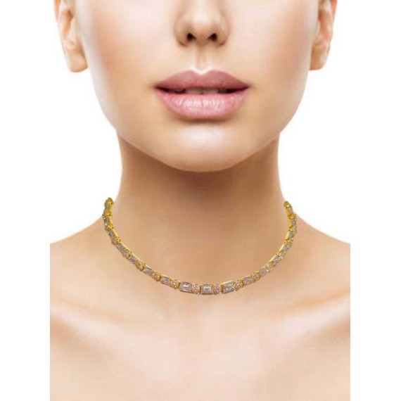 DN23WHGO Fancy Indian american diamond gold plated necklace jewelry set