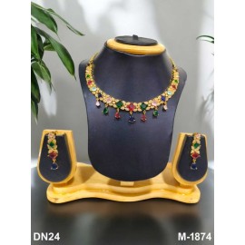 DN24MUGO Fancy Indian american diamond gold plated necklace jewelry set