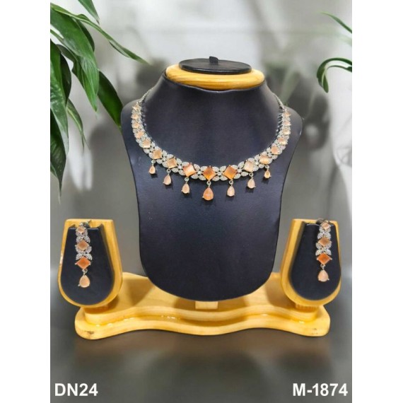 DN24ORRH Fancy Indian american diamond gold plated necklace jewelry set