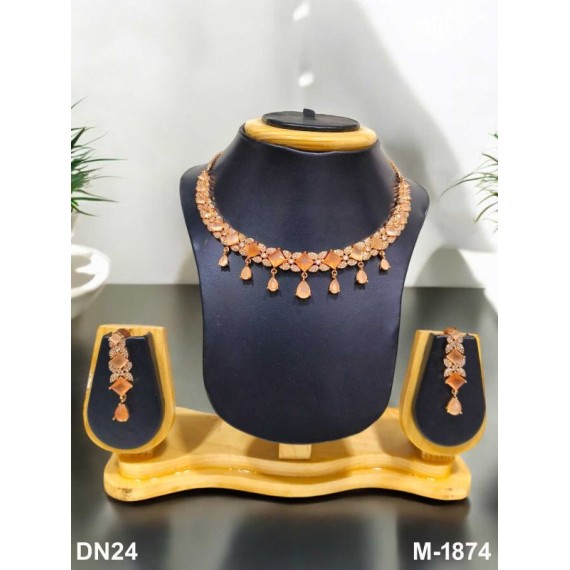 DN24ORRO Fancy Indian american diamond gold plated necklace jewelry set