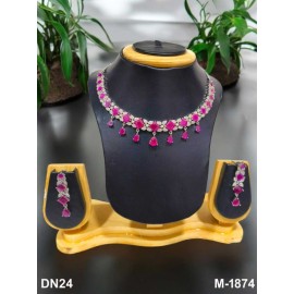 DN24RERH Fancy Indian american diamond gold plated necklace jewelry set