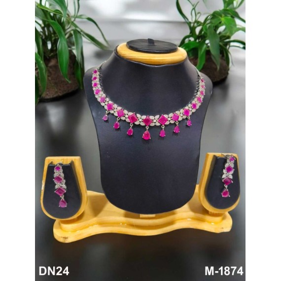 DN24RERH Fancy Indian american diamond gold plated necklace jewelry set