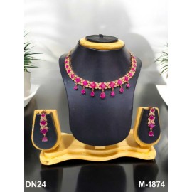 DN24RERO Fancy Indian american diamond gold plated necklace jewelry set