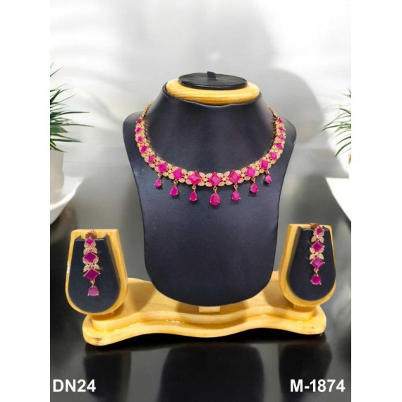 DN24RERO Fancy Indian american diamond gold plated necklace jewelry set