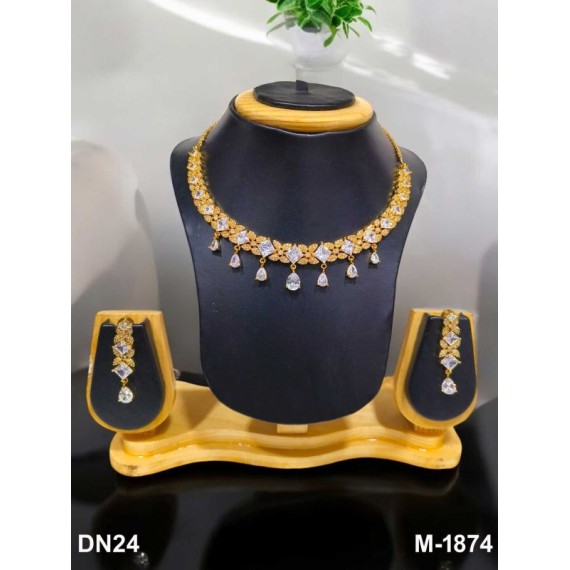 DN24WHGO Fancy Indian american diamond gold plated necklace jewelry set