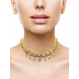 DN24WHGO Fancy Indian american diamond gold plated necklace jewelry set