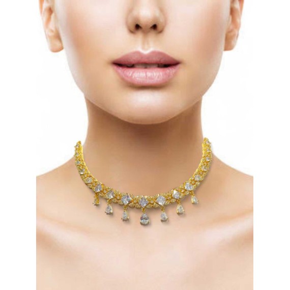 DN24WHGO Fancy Indian american diamond gold plated necklace jewelry set