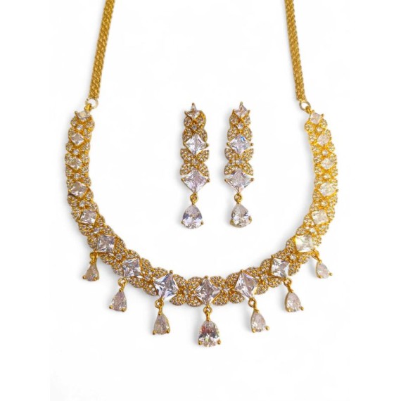 DN24WHGO Fancy Indian american diamond gold plated necklace jewelry set