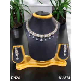 DN24WHRH Fancy Indian american diamond gold plated necklace jewelry set