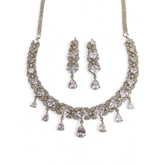 DN24WHRH Fancy Indian american diamond gold plated necklace jewelry set