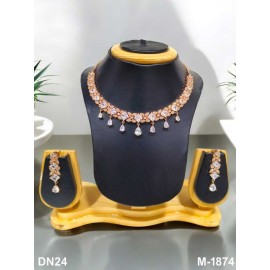 DN24WHRO Fancy Indian american diamond gold plated necklace jewelry set