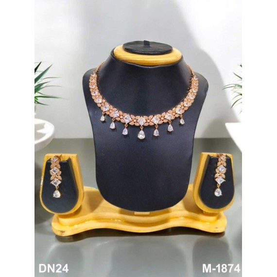 DN24WHRO Fancy Indian american diamond gold plated necklace jewelry set