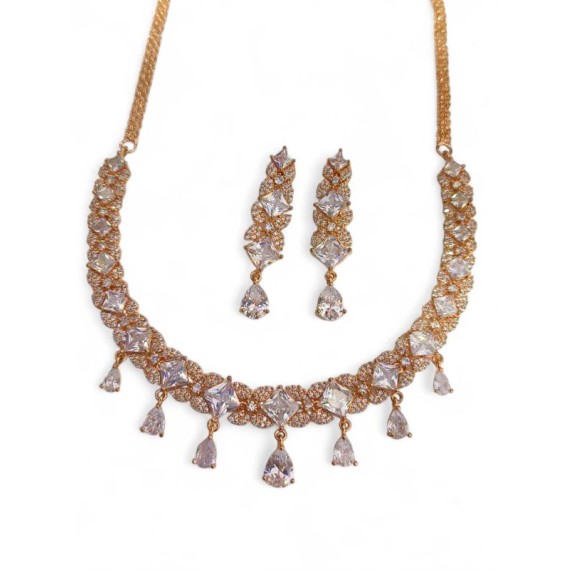 DN24WHRO Fancy Indian american diamond gold plated necklace jewelry set