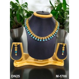 DN25AQGO Fancy Indian american diamond gold plated necklace jewelry set